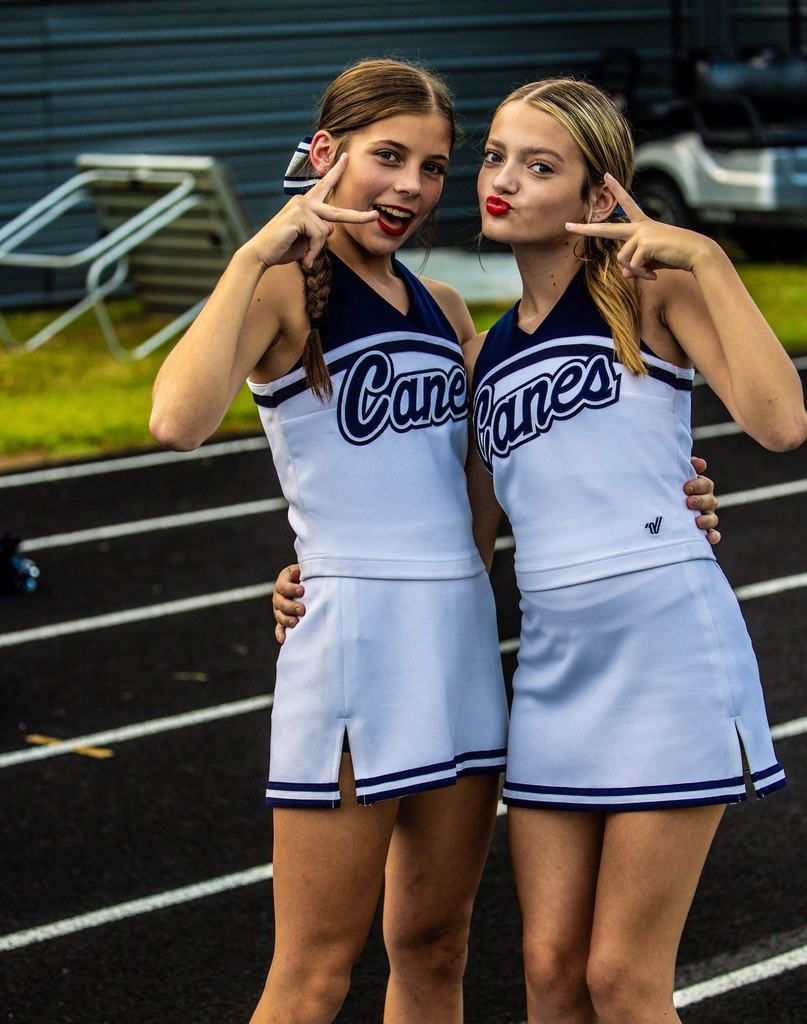 Two cheerleaders posing for the camera