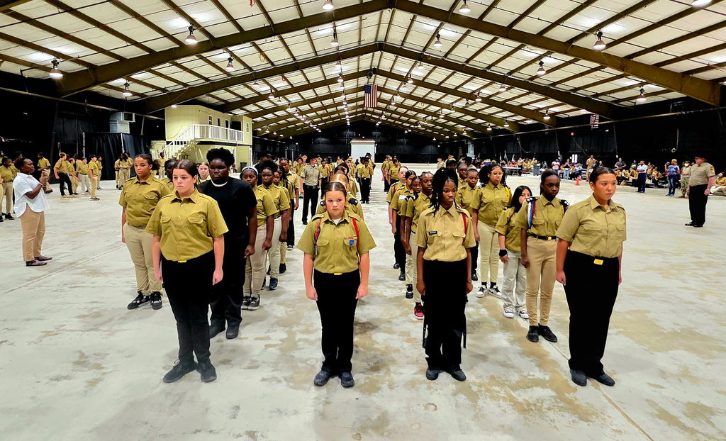 Group of cadets in uniform standing in formation