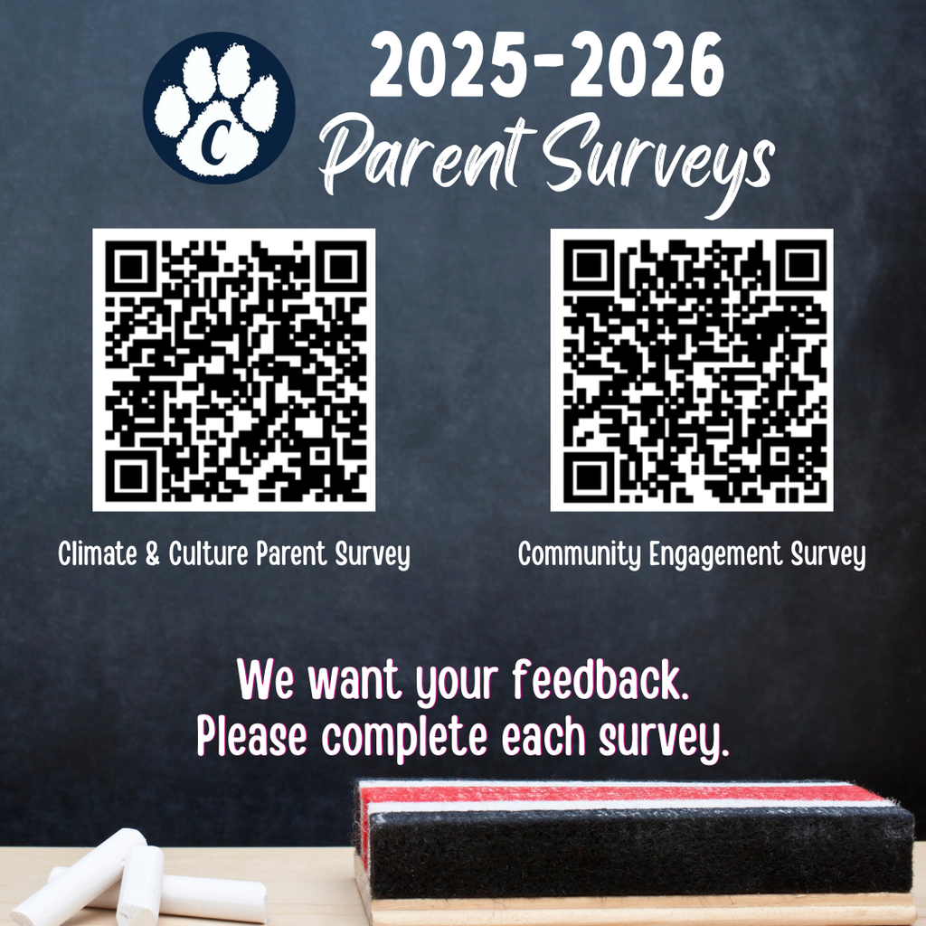 Graphic with 2 QR codes that are for parent/guardian surveys.