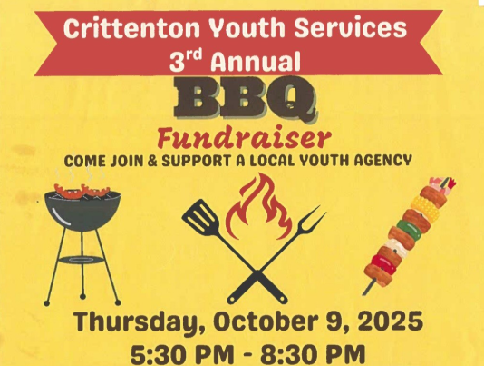 Crittenton Youth Services 3rd Annual BBQ Fundraiser-Come Join and Support a Local Youth Agencey Thursday, October 9, 2025 5:30 pm -8:30 pm