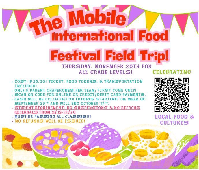 flyer with international foods giving details about the field trip