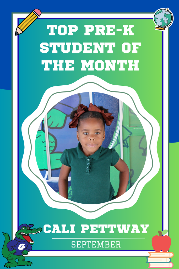 CONGRATULATIONS to our Top Gator's for the month of September.  Naomi Franklin- Top Gator of the Month Cali Pettway- Top Student Gator of the Month Demetrius Campbell- Top Student Gator of the Month Zy'Kaiden Ali- Top Student Gator of the Month  Each student is awarded with free snacks for the month and the staff member is awarded with a gift card. 