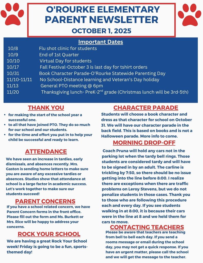 Parent Newsletter with school events and information