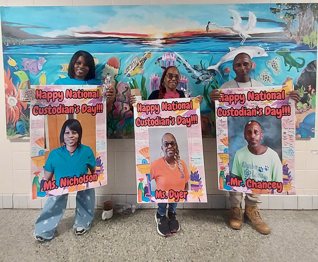 Picture of Ms. Nicholson, Ms. Dyer, and Mr. Chancey for National Custoodian's Day.