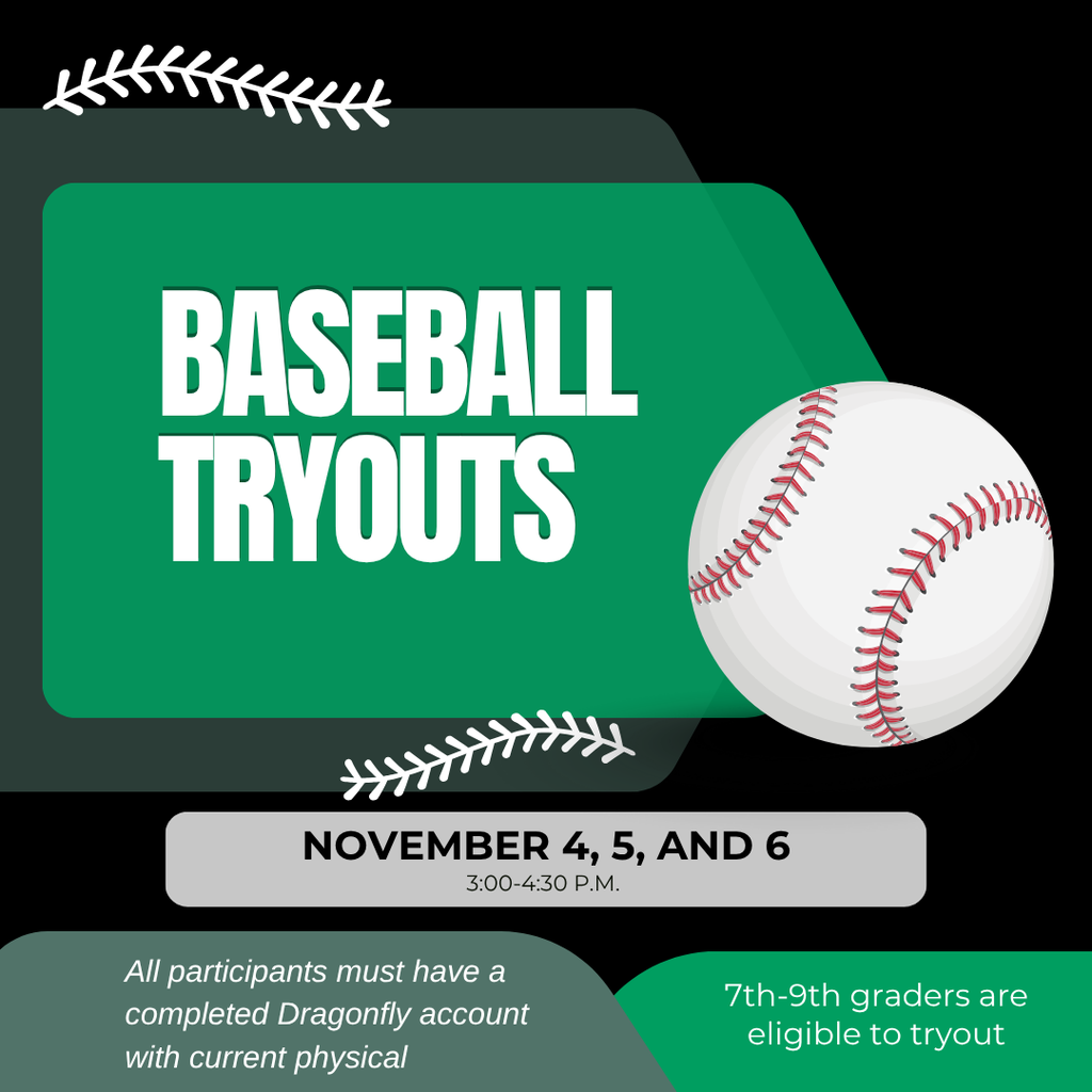 baseball tryouts announcement- information in post