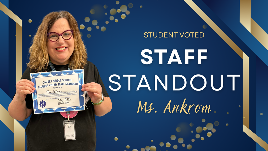 Woman holding a certificate with a background, staff standout-Ms.Ankrom 10-3