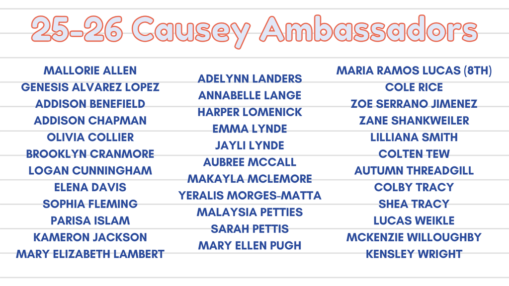 Graphic with list of names of 25-26 Ambassadors