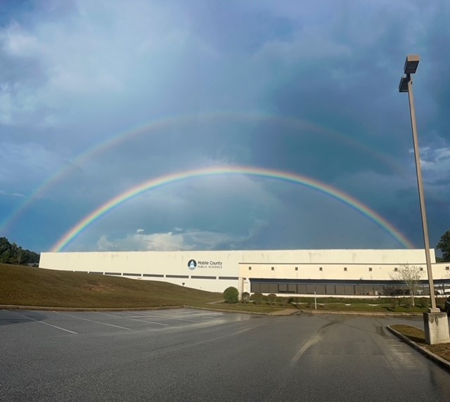 A double rainbow over Mobile County Public Schools central office