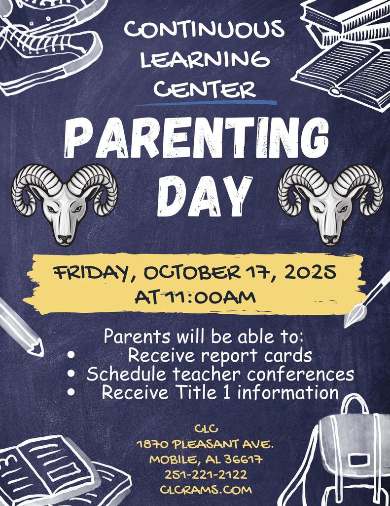 Flyer about CLC parenting day 10/17/25 at 11am in the Ram room