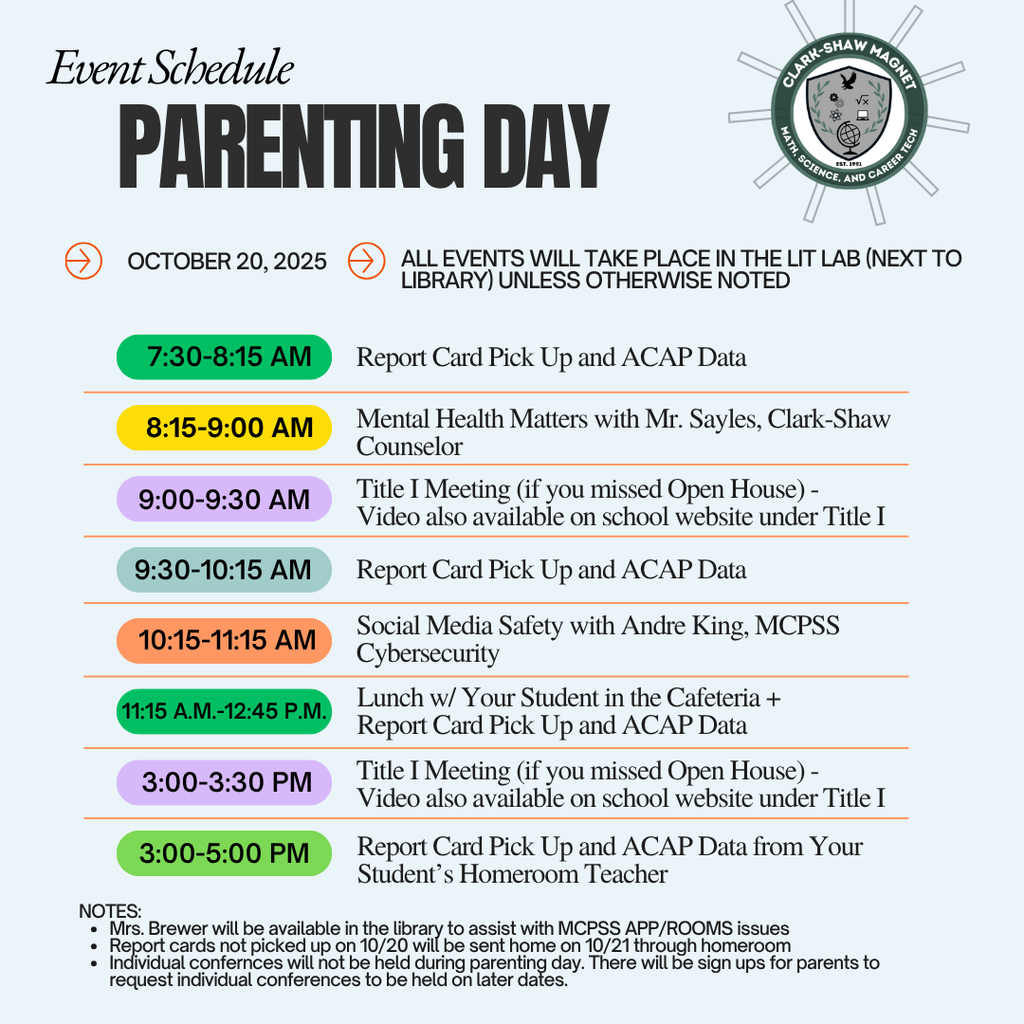 Parenting Day Schedule- all events are listed on our events calendar and start with Parenting Day