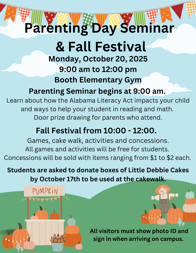 Parenting Day and Fall Festival - Monday, October 20 from 9:00 - 12:00.  