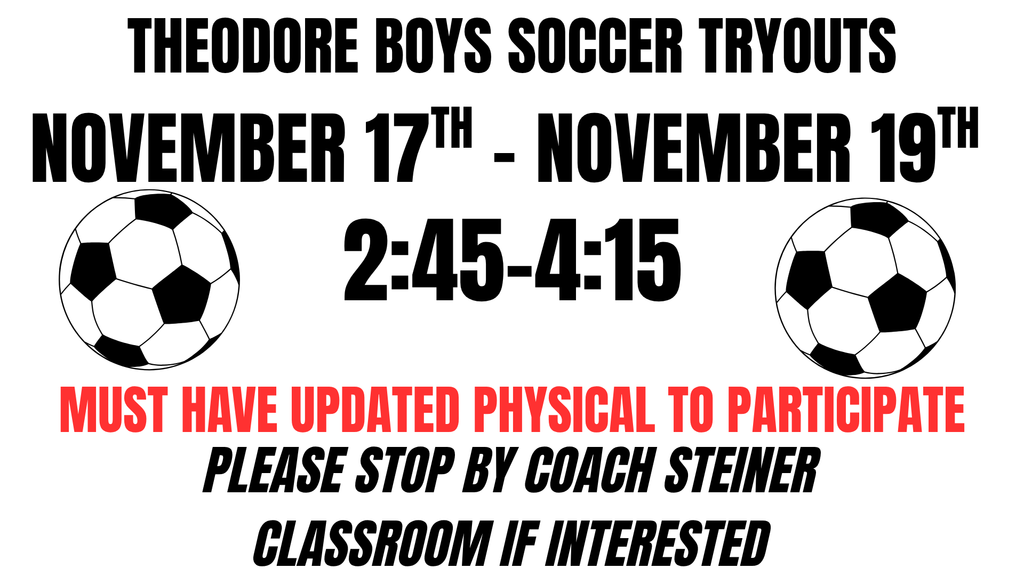 Boys Soccer Tryouts November 17th - November 19th