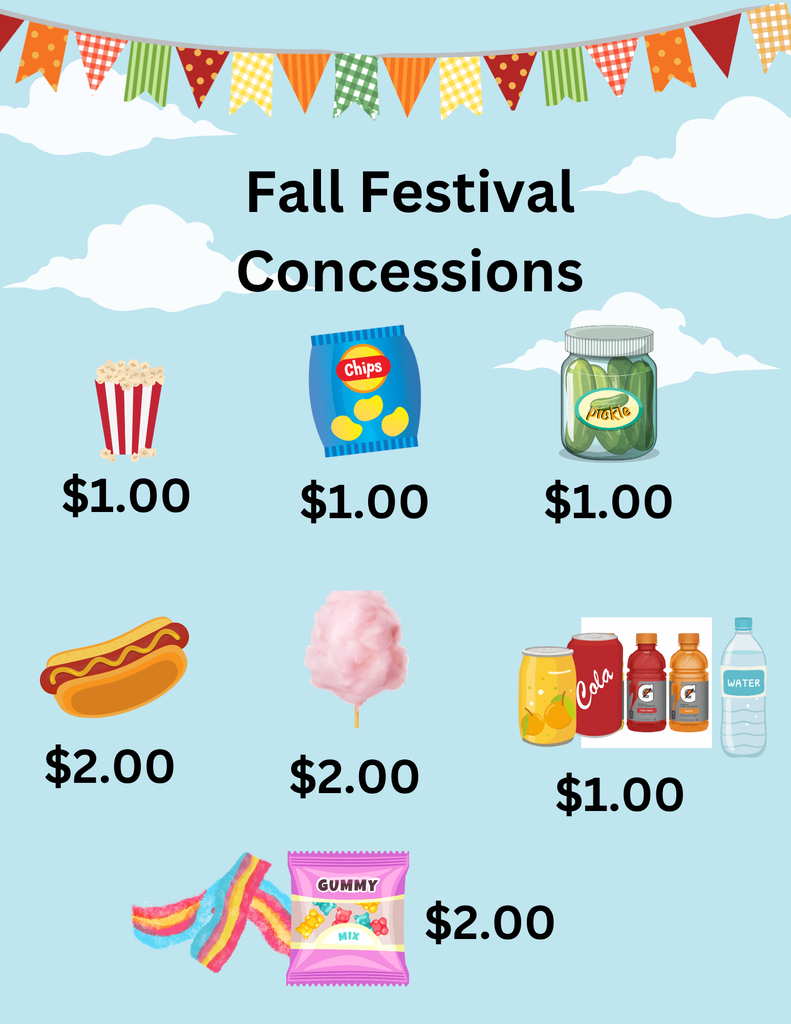 Snacks sold for $1 and $2 each.  Put your money in an envelpe with the student's name on it. 