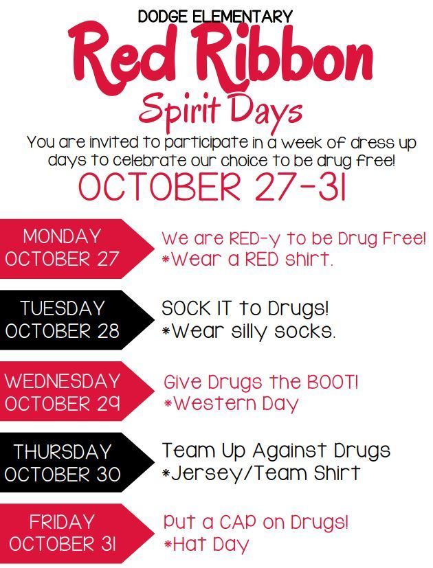 Red Ribbon Week Spirit Days