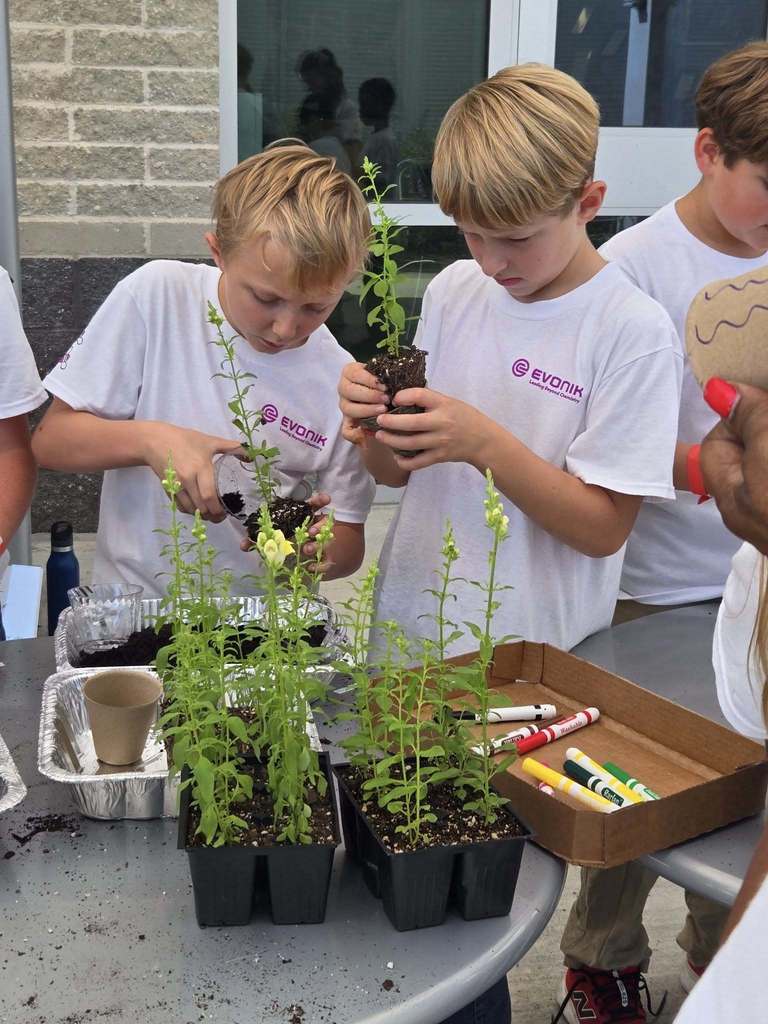 Two students looking at plants