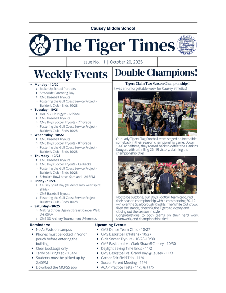 Graphic of weekly newsletter 10-20-25