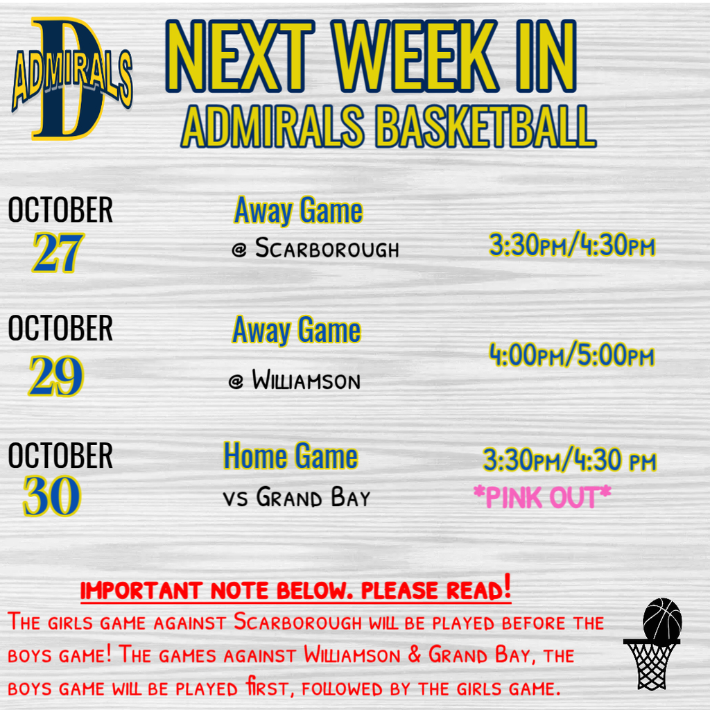 Next weeks basketball schedule