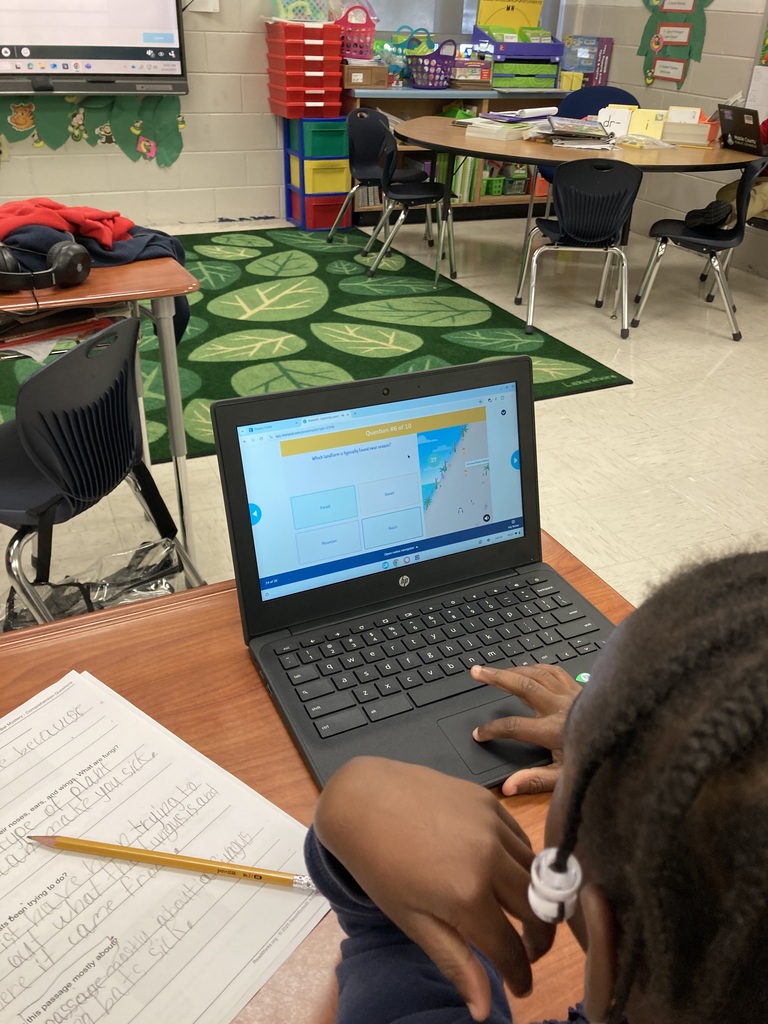 Ms. Young's class used a nearpod lesson to learn more about landforms. They were able to work at their own pace to complete the vocabulary, create drawings of landforms, and answer multiple choice questions.