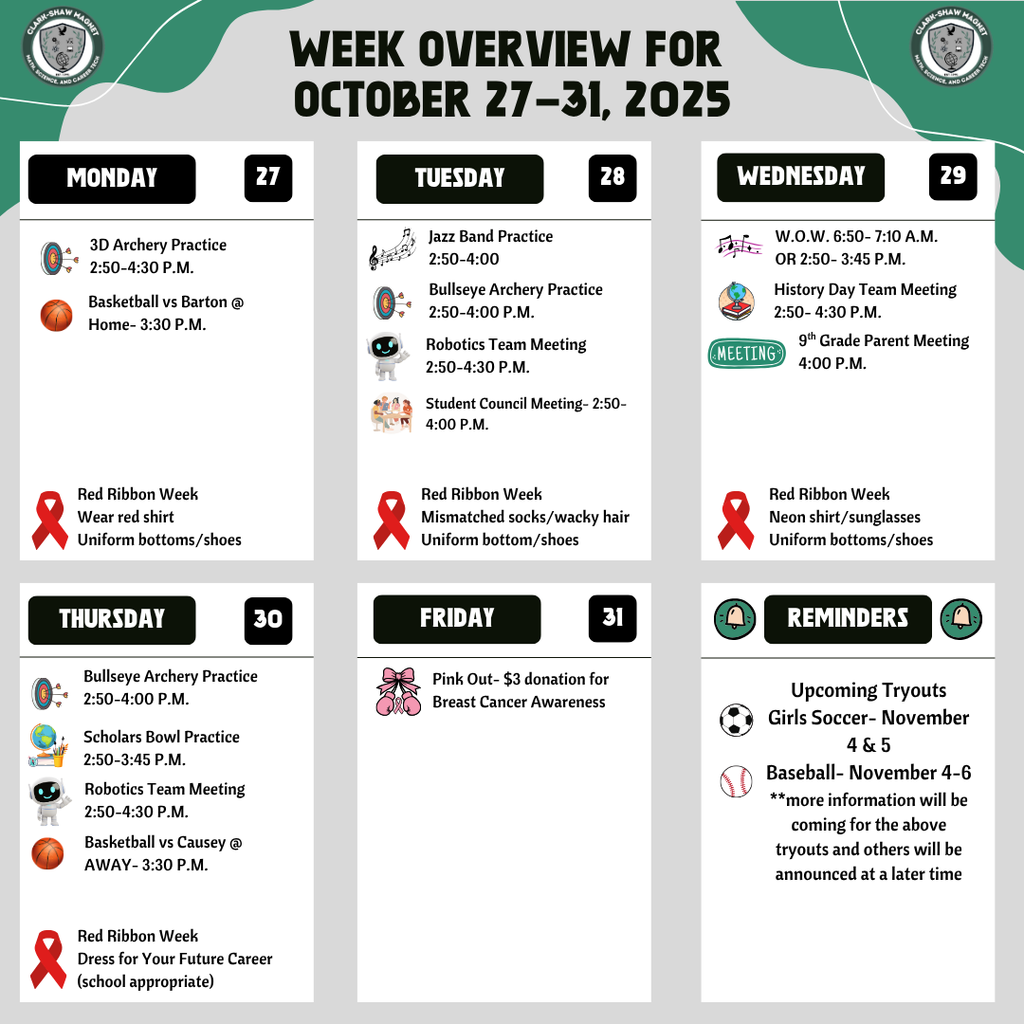 Week Overview for October 27-31, 2025