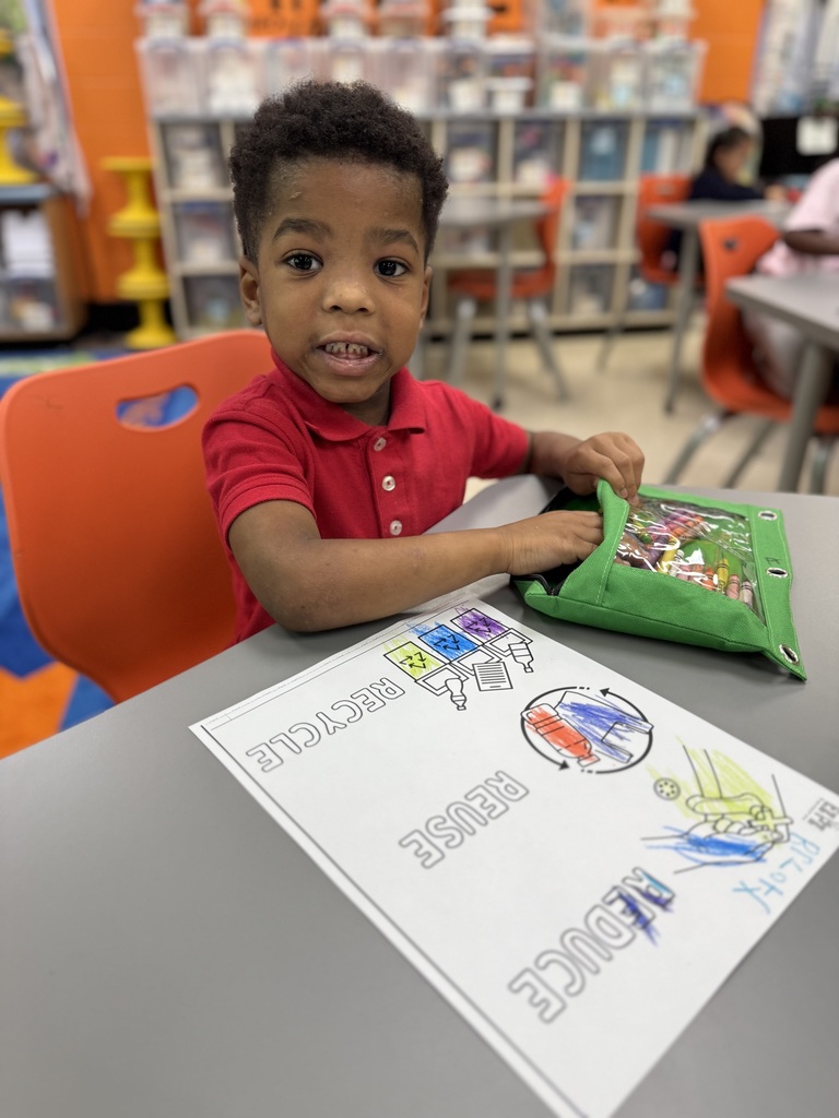 Reduce! Reuse! Recycle! Kindergarten STEM Scholars are learning about the importance of recycling by sorting garbage in the correct bins.