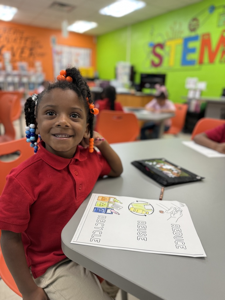 Reduce! Reuse! Recycle! Kindergarten STEM Scholars are learning about the importance of recycling by sorting garbage in the correct bins.