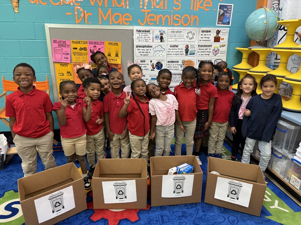 Reduce! Reuse! Recycle! Kindergarten STEM Scholars are learning about the importance of recycling by sorting garbage in the correct bins.
