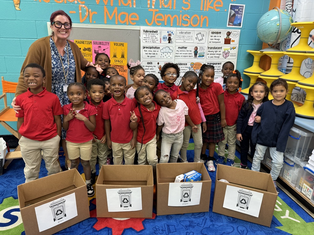 Reduce! Reuse! Recycle! Kindergarten STEM Scholars are learning about the importance of recycling by sorting garbage in the correct bins.