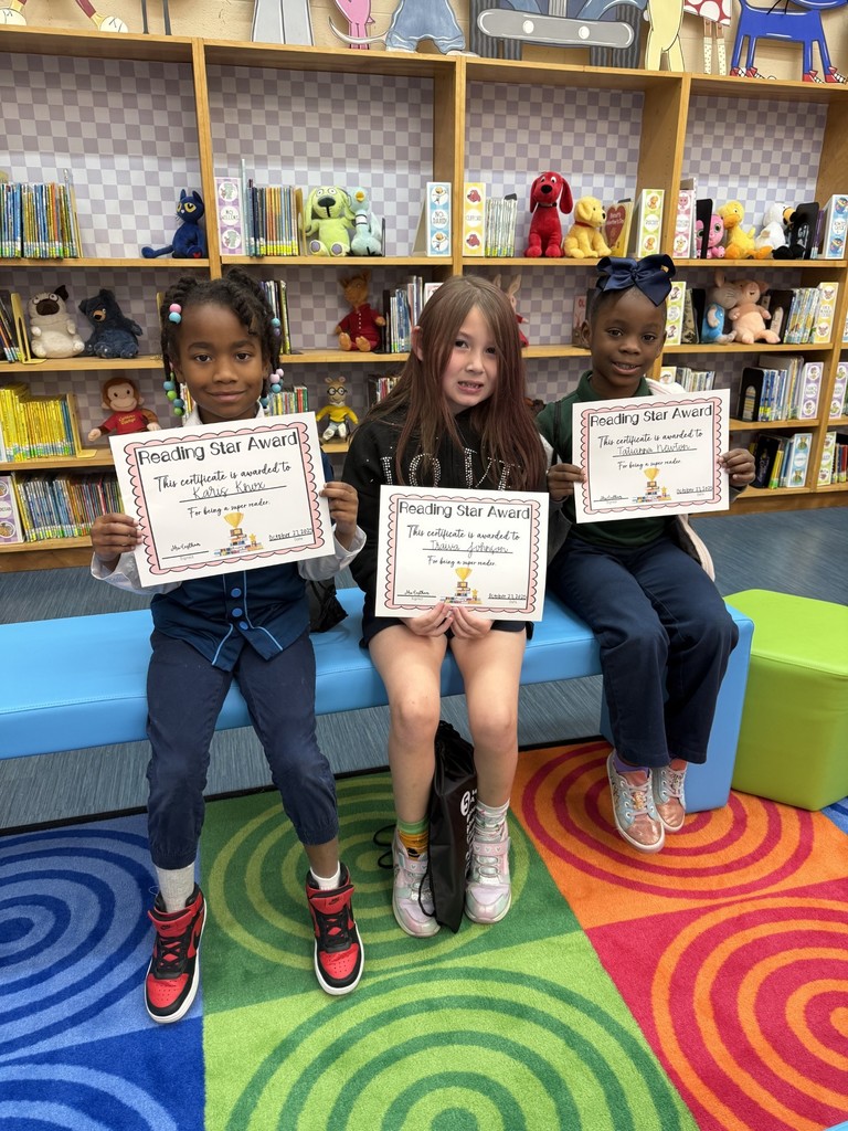 CONGRATULATIONS to our 1st quarter Accelerated Reader Student Champions. They each received some great prizes. Keep up the great work!   Karis Knox- 1st Grade Traiva Johnson-  1st grade Tatianna Newton-1st grade Christian Turner- 5th grade Makayla Rowser- 4th grade Rylan Besaw- 5th grade