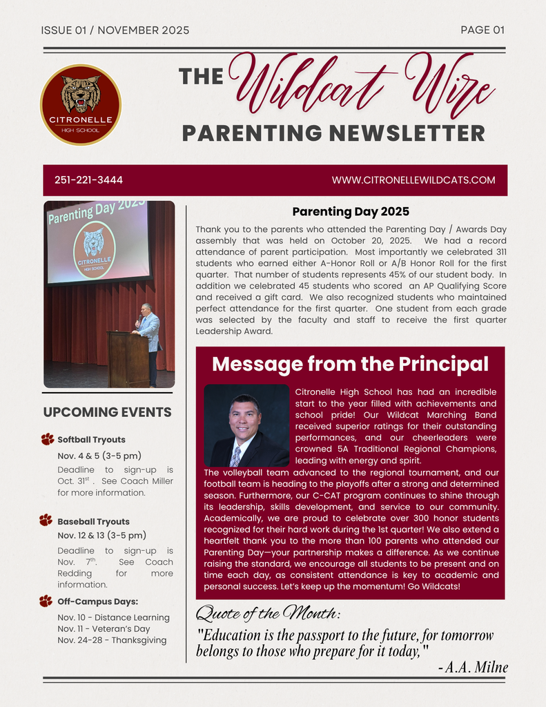 Citronelle High School November Newsletter page 1
