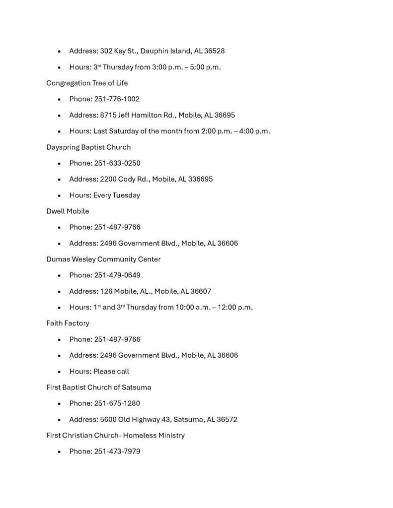 List of Food Pantries in the Mobile/Baldwin Area