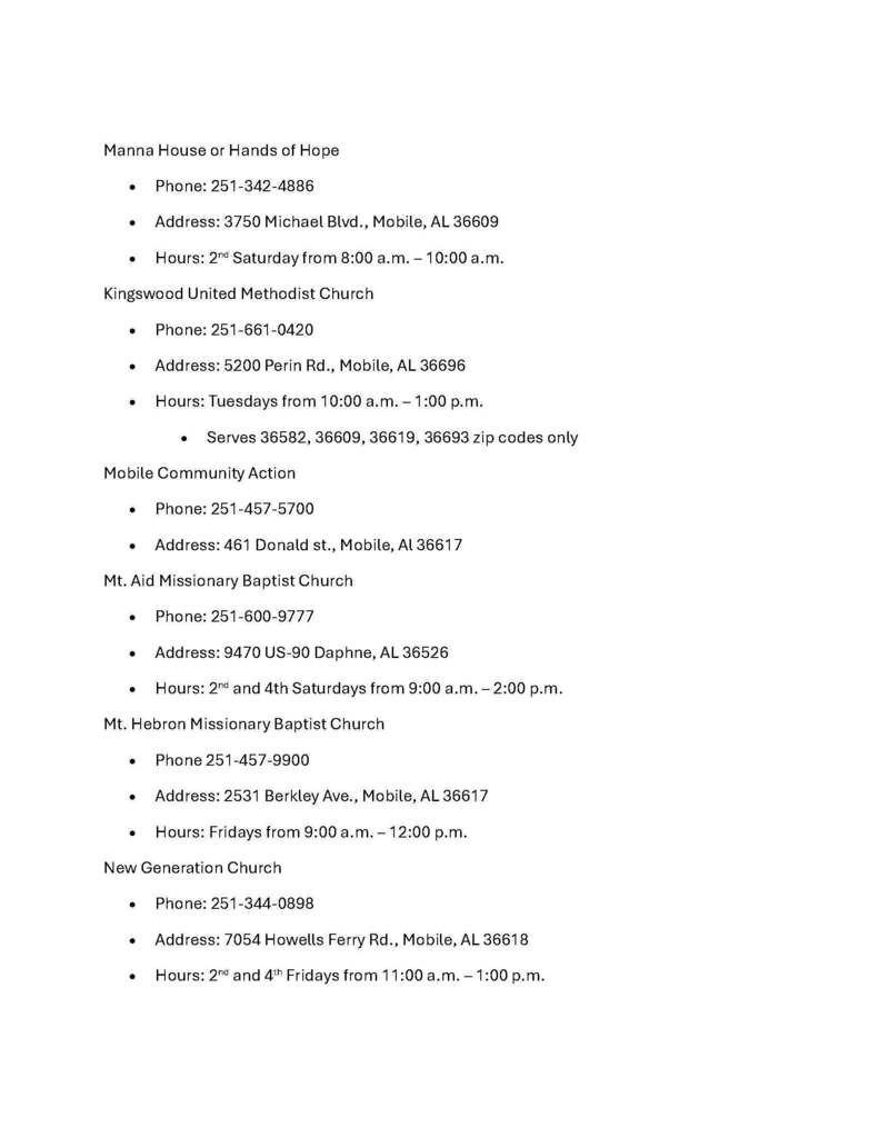 List of Food Pantries in the Mobile/Baldwin Area