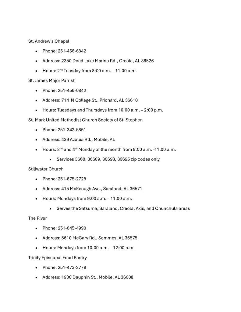 List of Food Pantries in the Mobile/Baldwin Area