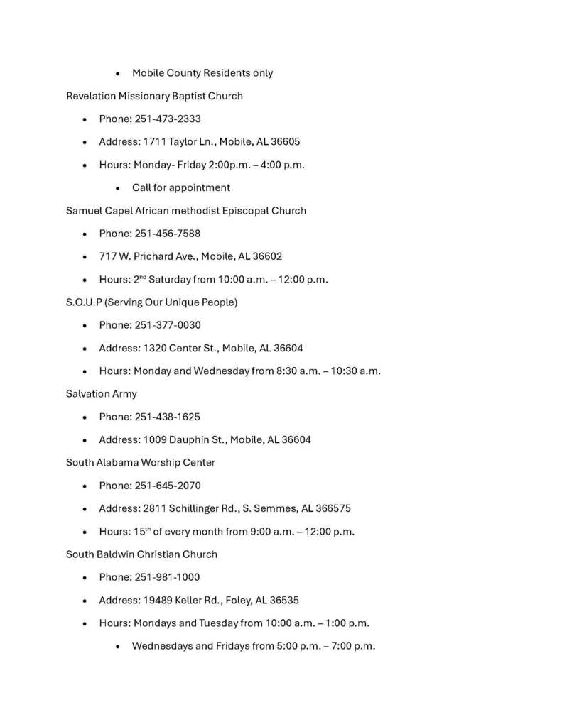 List of Food Pantries in the Mobile/Baldwin Area