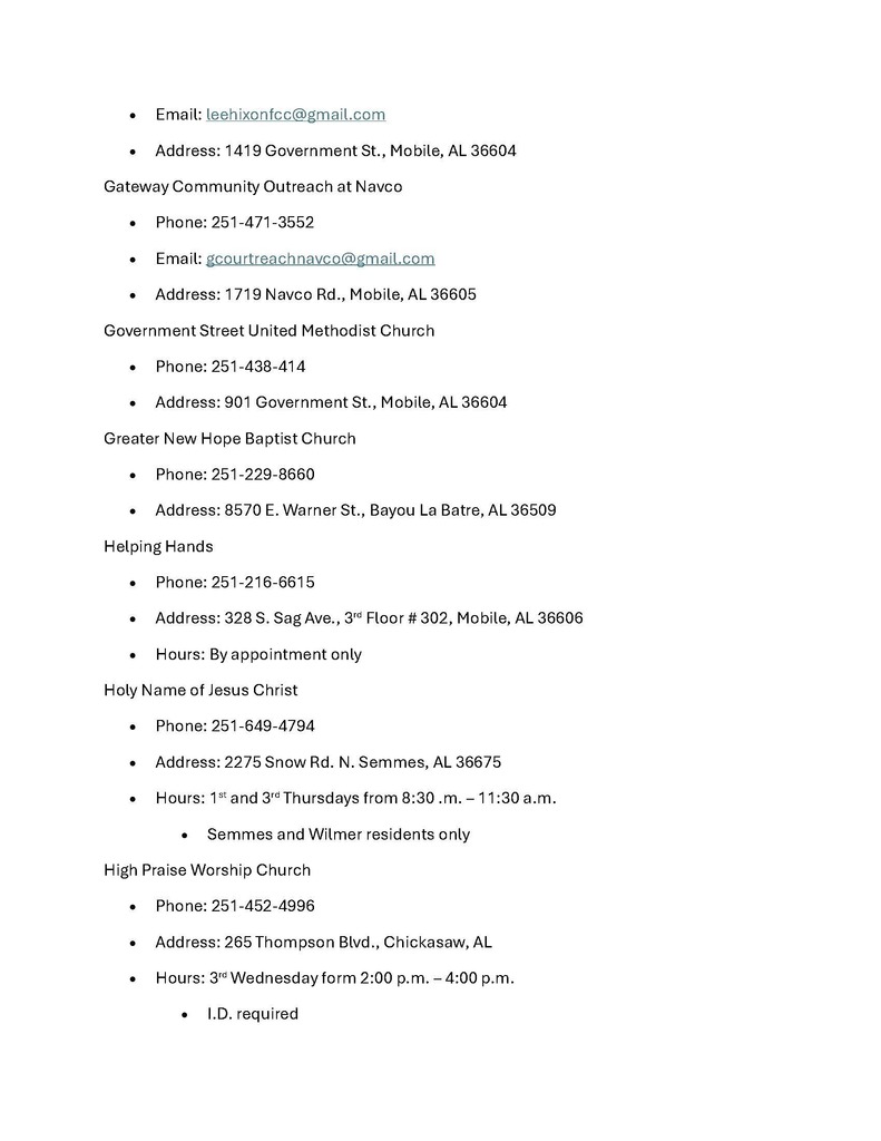 List of Food Pantries in the Mobile/Baldwin Area