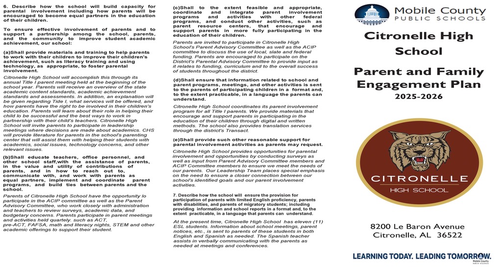 Citronelle High School Parent and Family Engagement Plan