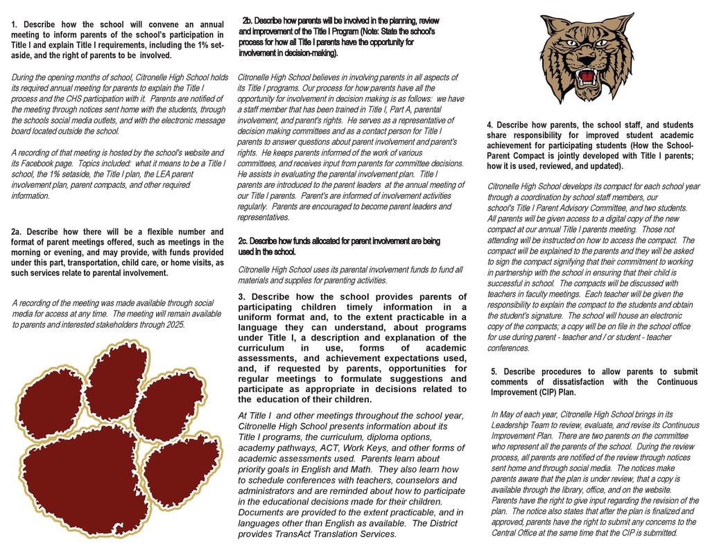 Citronelle High School Parent and Family Engagement Plan