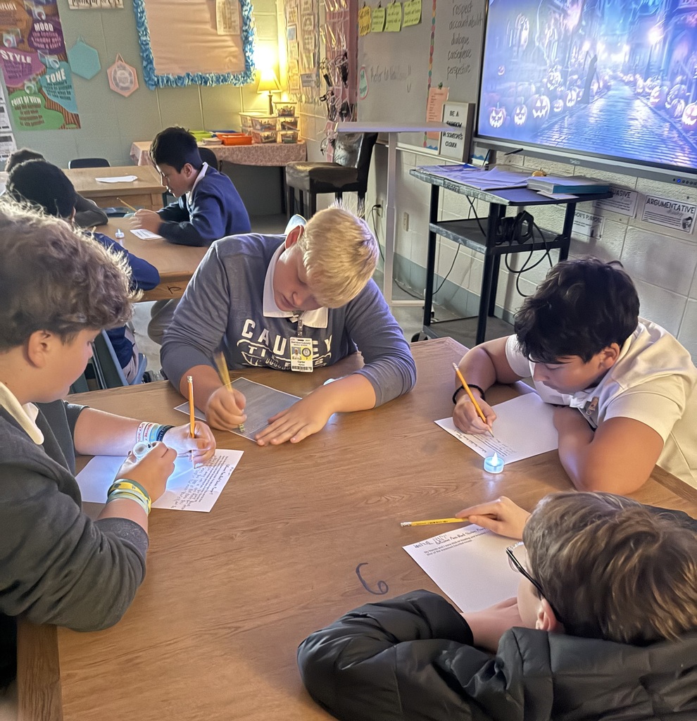 Students working at a table