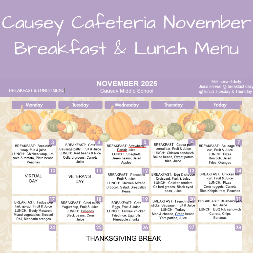 Graphic of November lunch menu