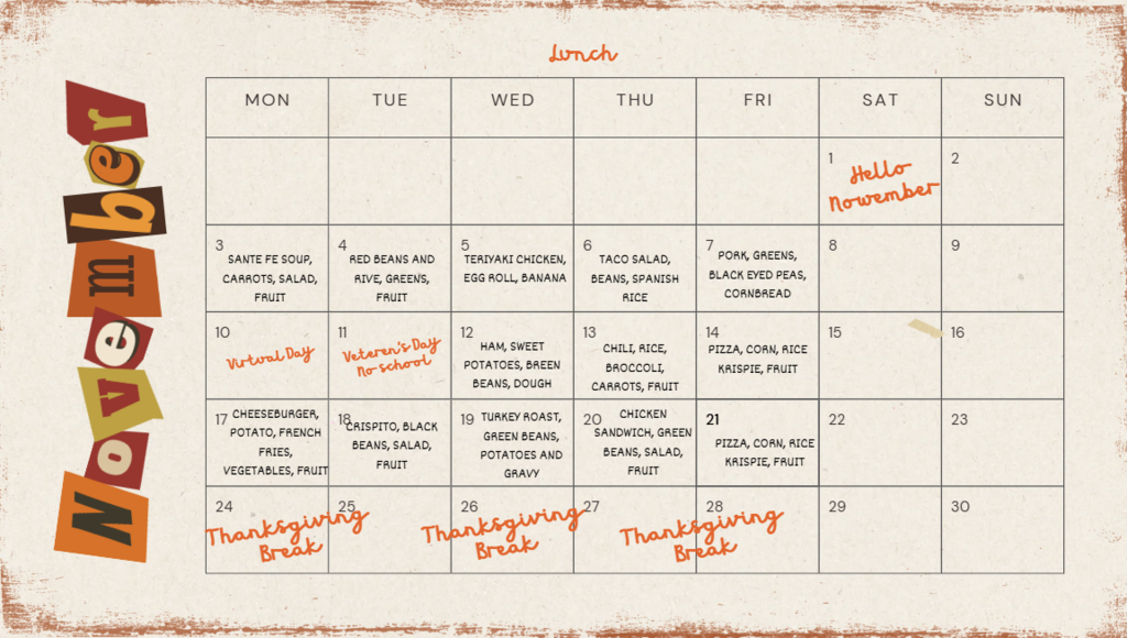 November Lunch Calendar