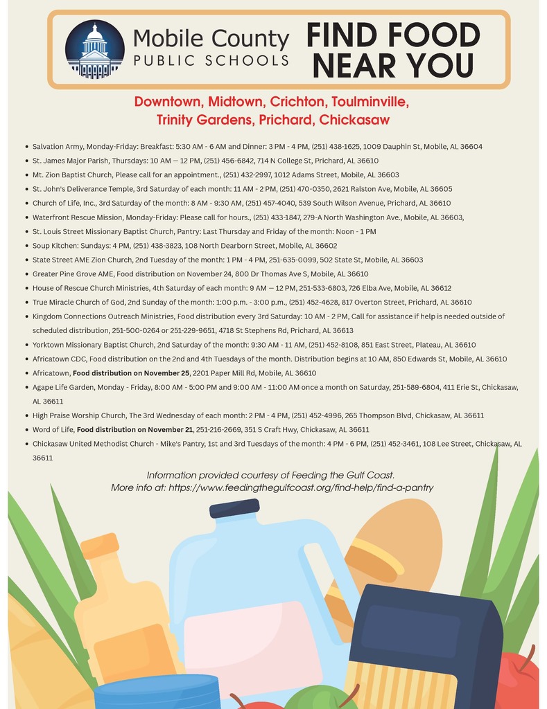 Find food near you - Downtown, Midtown, Crichton, Toulminville, Trinity Gardens, Prichard, Chickasaw