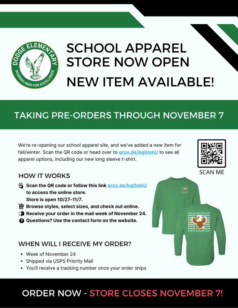 TODAY IS THE LAST DAY TO ORDER FOR THIS WINDOW! We have added a long sleeve t-shirt option for colder weather!  qrco.de/bg0mhU The store will close November 7th and orders are expected to ship the week of November 24th!