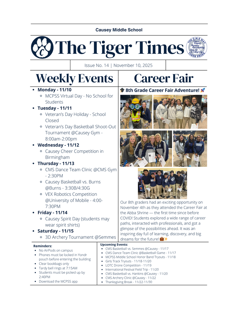 Weekly Newsletter 11/10-11/14