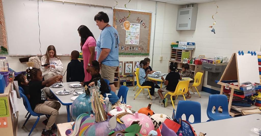Pre-K students working on art project