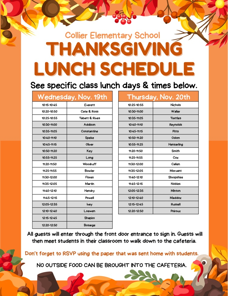 thanksgiving lunch schedule