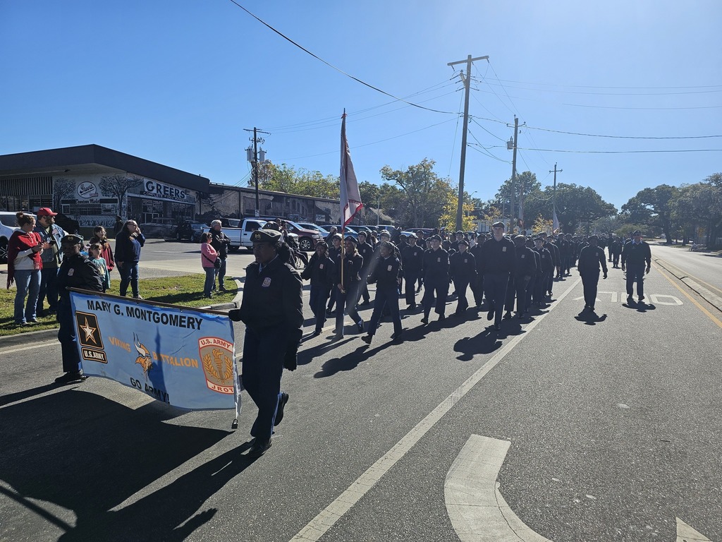 MGM JROTC cadets marching in the Veteran’s Day Parade in Mobile.