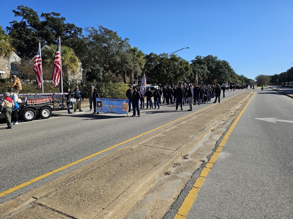MGM JROTC cadets marching in the Veteran’s Day Parade in Mobile.