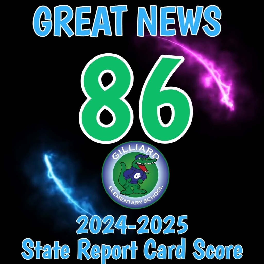 We are EXCITED to announce that we were able to maintain our State Report Card Score of an 86. Many of you may not understand how hard that is for a school our size, but this is a HUGE ACCOMPLISHMENT for the entire staff and student body. Parents, THANK YOU to each of you who made your child's attendance a priority last year, as our chronic absenteeism improved as well. Now the question is, Will you band with us to take Gilliard to the next level? Together, we can accomplish ANYTHING. Thank you for all of your prayers and support. WE ARE GILLIARD!! #AchievingExcellenceTogether
