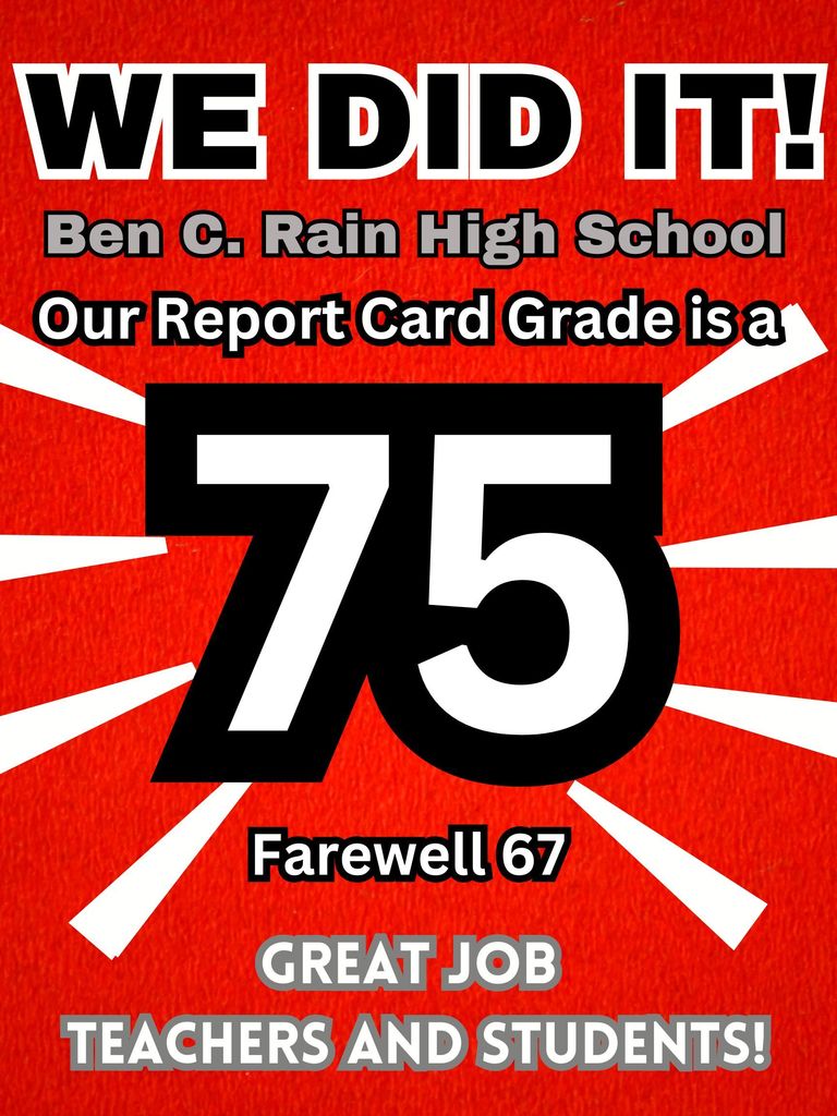 We Did It. 75 on our school report card. 