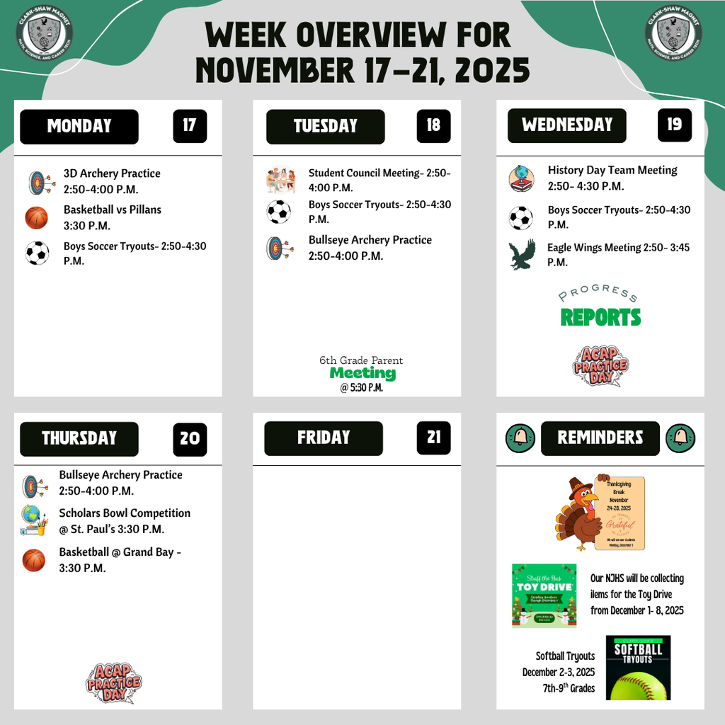 Week Overview for November 17-21, 2025- events can also be found on our website 