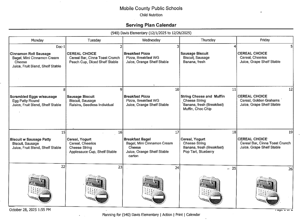 Breakfast Menu - December